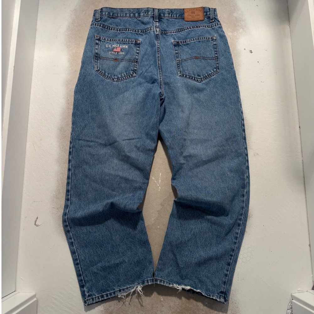 US Polo Assn Mens Baggy Straight Leg Jeans Medium Wash Blue Denim 34x30